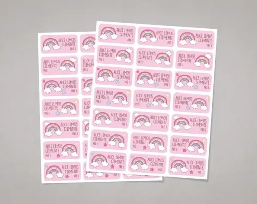 Etiquetas para Cadernos Arco-iris Rosa em Adesivo Comum