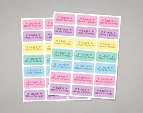 Etiquetas para Cadernos Corações Candy Colors Adesivo Comum