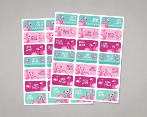 Etiquetas para Cadernos Flamingo em Adesivo Comum
