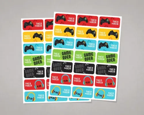 Etiquetas para Cadernos Video Game em Adesivo Comum