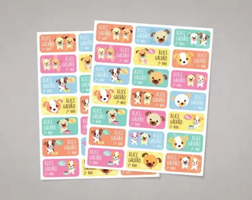 Etiquetas para Livros e Cadernos Cachorrinho Adesivo Comum