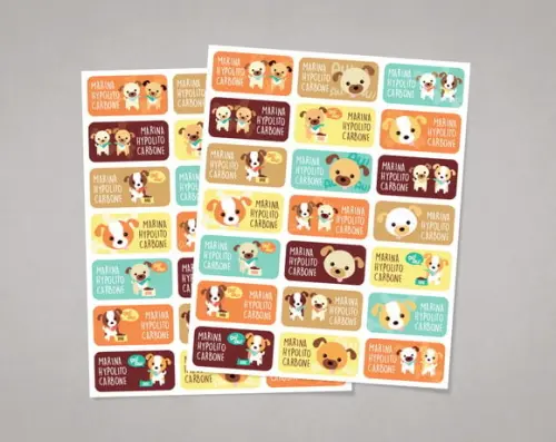 Etiquetas para Livros e Cadernos Cachorrinhos Adesivo Comum