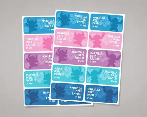 Etiquetas para Livros e Cadernos Stitch em Adesivo Comum