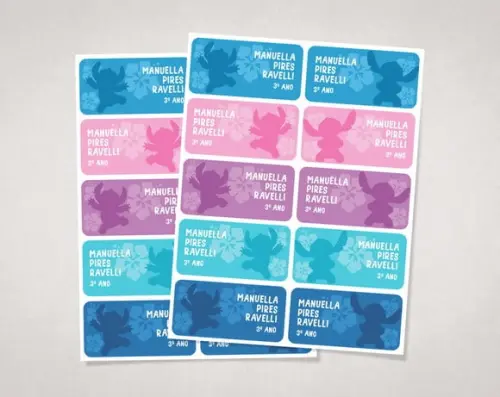 Etiquetas para Livros e Cadernos Stitch em Vinil