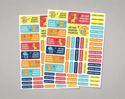 Etiquetas para Material Banda de Animais em Adesivo Comum