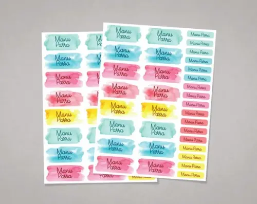 Etiquetas para Material Escolar Aquarela em Adesivo Comum