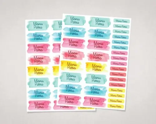 Etiquetas para Material Escolar Aquarela em Vinil