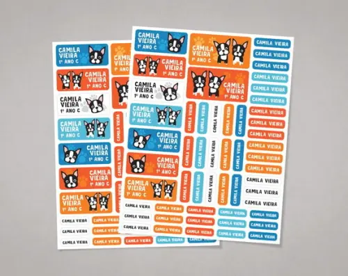 Etiquetas para Material Escolar Boston Terrier Adesivo Comum