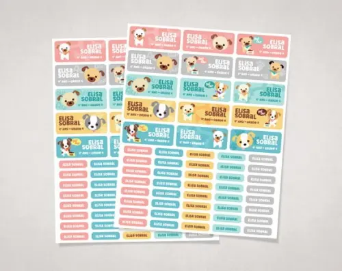 Etiquetas para Material Escolar Cachorrinho em Vinil