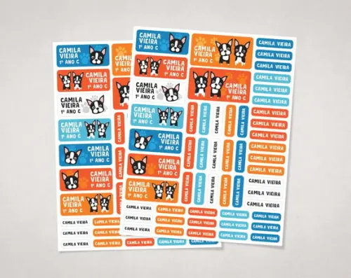 Etiquetas para Material Escolar Boston Terrier em Vinil