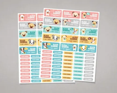 Etiquetas para Material Escolar Cachorrinho Adesivo Comum