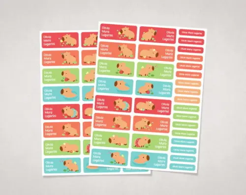 Etiquetas para Material Escolar Capivara em Vinil