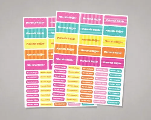 Etiquetas para Material Escolar Coloridas em Adesivo Comum