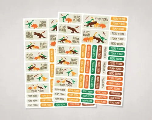 Etiquetas para Material Escolar Dinossauros em Vinil