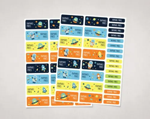 Etiquetas para Material Escolar Espaço em Vinil