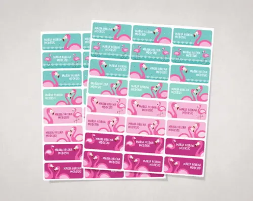 Etiquetas para Material Escolar Flamingos em Vinil