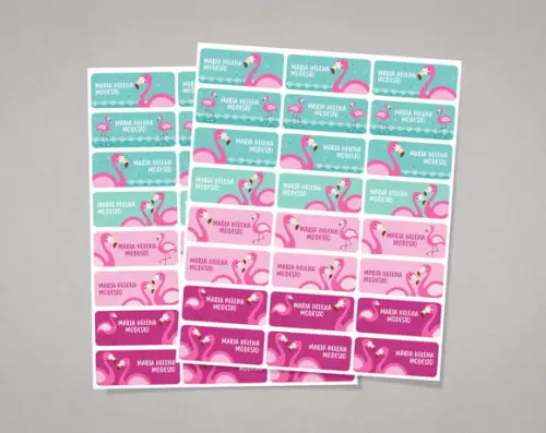 Etiquetas para Material Escolar Flamingos em Adesivo Comum