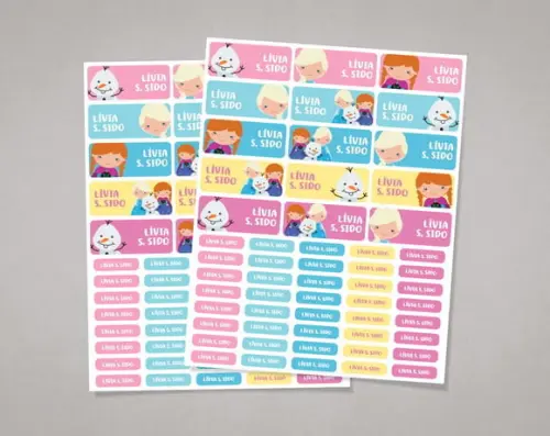Etiquetas para Material Escolar Frozen em Adesivo Comum