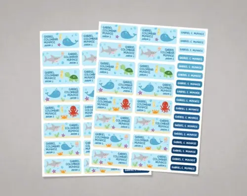 Etiquetas para Material Escolar Fundo do Mar Adesivo Comum