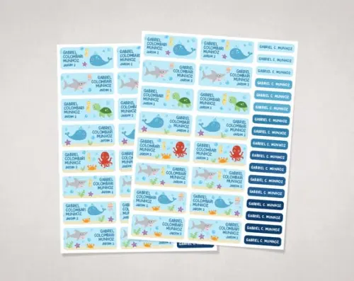 Etiquetas para Material Escolar Fundo do Mar em Vinil