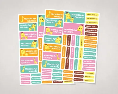 Etiquetas para Material Escolar Girafinhas em Vinil