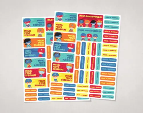 Etiquetas para Material Escolar Heróis em Vinil