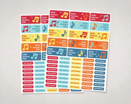 Etiquetas para Material Escolar Notas Musicais em Vinil