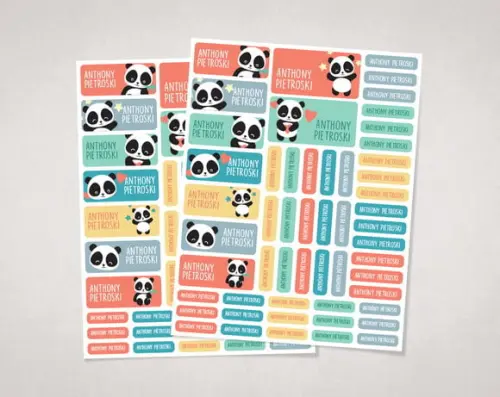 Etiquetas para Material Escolar Panda em Vinil