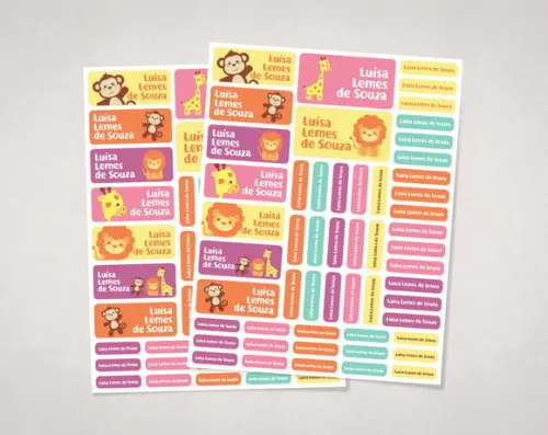 Etiquetas para Material Escolar Safari Colorido em Vinil