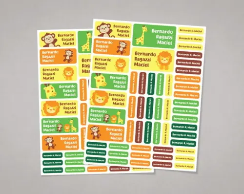 Etiquetas para Material Escolar Safari em Adesivo Comum