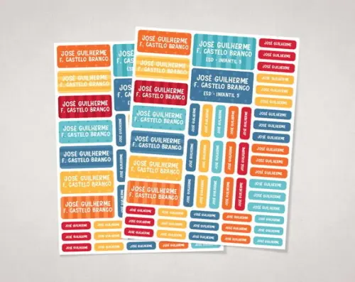 Etiquetas para Material Escolar sem Tema Coloridas em Vinil