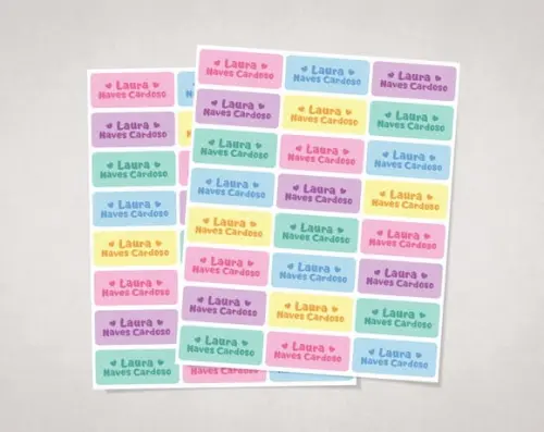 Etiquetas Personalizadas Coração Candy Colors em Vinil