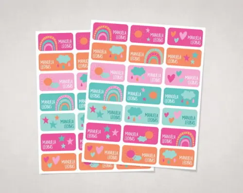 Etiquetas Personalizadas para Caderno Arco-íris Boho Vinil