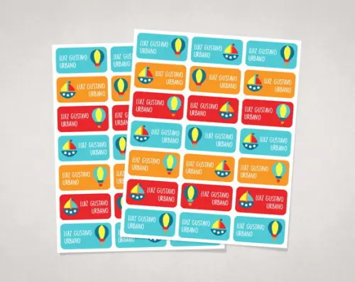 Etiquetas Personalizadas para Caderno Balão e Barco Vinil