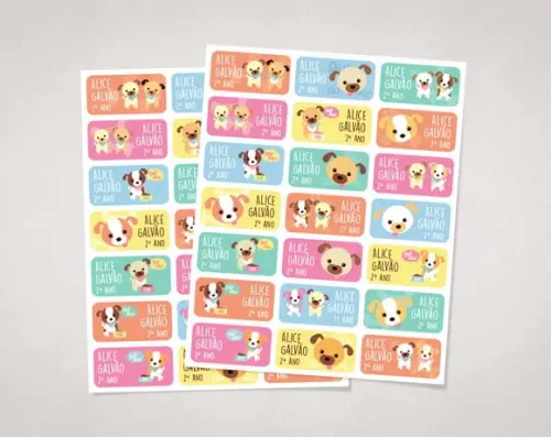 Etiquetas Personalizadas para Caderno Cachorrinhos em Vinil