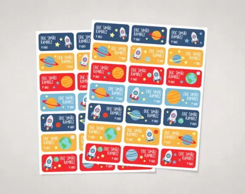 Etiquetas Personalizadas para Caderno Planetas em Vinil