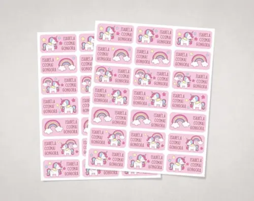 Etiquetas Personalizadas para Caderno Unicórnio em Vinil