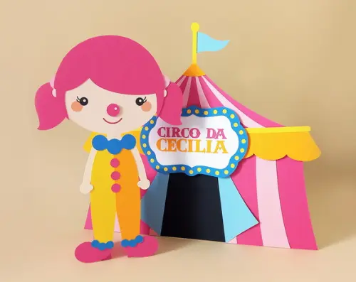 Kit com 2 Displays de Mesa Palhacinha e Tenda Circo