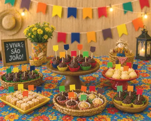 Kit com 24 Mini Toppers Festa Junina