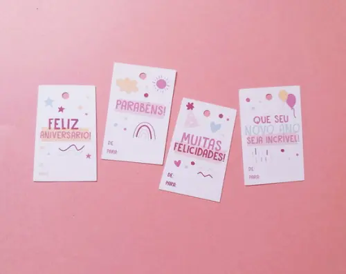 Kit com 24 Tags para Presente de Aniversário