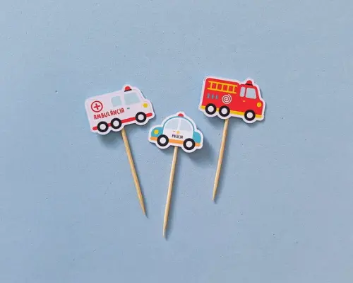 Kit com 33 Mini Toppers Ambulância Polícia Bombeiro