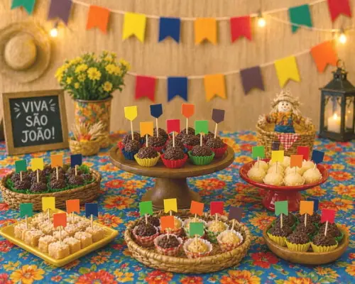 Kit com 24 Mini Toppers Festa Junina