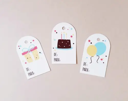Tag para Presente de Aniversário - Kit com 12 Unidades