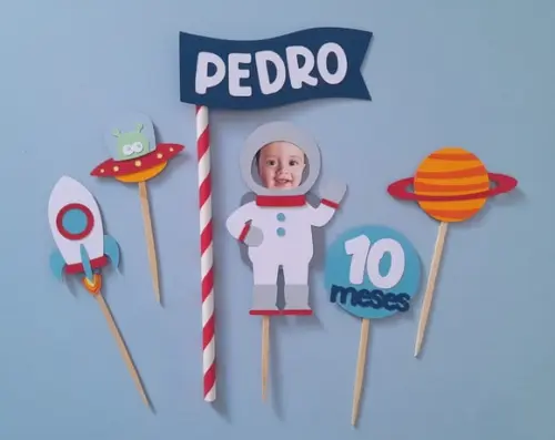 Topo de Bolo Astronauta com Foto de Rostinho de Criança