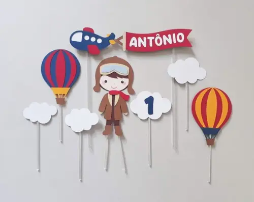 Topo de Bolo Aviador com Balões