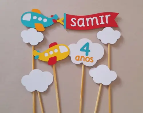 Topo de Bolo Aviãozinho Meios de Transporte