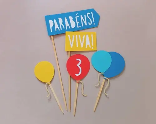Topo de Bolo Bexigas Parabéns Viva