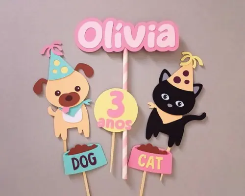 Topo de Bolo Cachorrinho e Gatinho