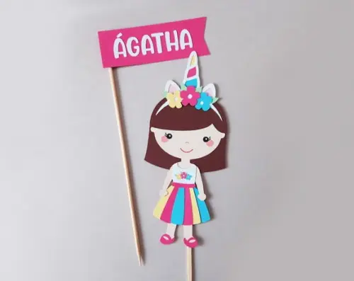Topo de Bolo Carnaval Menina Unicórnio