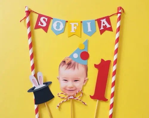 Topo de Bolo Circo com Foto de Rostinho